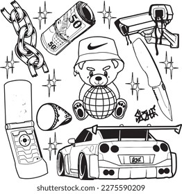 set of hand drawn Tattoo Vector Artwork.Handcrafted Tattoo Vector Graphics