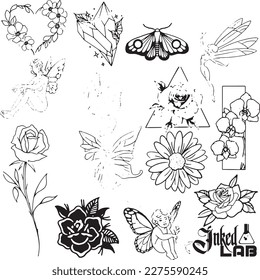 conjunto de dibujos a mano Tattoo Vector Artwork.Gráficos artesanales Tattoo Vector