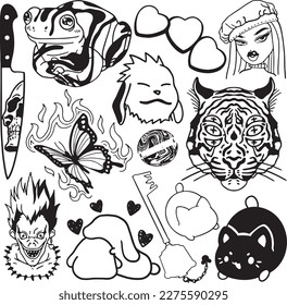 set of hand drawn Tattoo Vector Artwork.Handcrafted Tattoo Vector Graphics