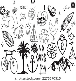set of hand drawn Tattoo Vector Artwork.Handcrafted Tattoo Vector Graphics