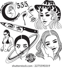 set of hand drawn Tattoo Vector Artwork.Handcrafted Tattoo Vector Graphics