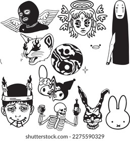 set of hand drawn Tattoo Vector Artwork.Handcrafted Tattoo Vector Graphics