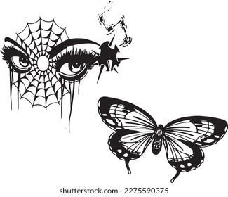 set of hand drawn Tattoo Vector Artwork.Handcrafted Tattoo Vector Graphics