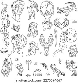 conjunto de dibujos a mano Tattoo Vector Artwork.Gráficos artesanales Tattoo Vector