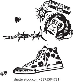 set of hand drawn Tattoo Vector Artwork.Handcrafted Tattoo Vector Graphics