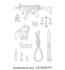 conjunto de dibujos a mano Tattoo Vector Artwork.Gráficos artesanales Tattoo Vector