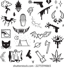 set of hand drawn Tattoo Vector Artwork.Handcrafted Tattoo Vector Graphics