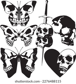 set of hand drawn Tattoo Vector Artwork.Handcrafted Tattoo Vector Graphics