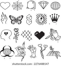 set of hand drawn Tattoo Vector Artwork.Handcrafted Tattoo Vector Graphics
