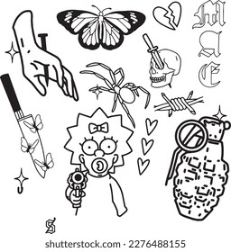 conjunto de dibujos a mano Tattoo Vector Artwork.Gráficos artesanales Tattoo Vector