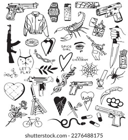 conjunto de dibujos a mano Tattoo Vector Artwork.Gráficos artesanales Tattoo Vector