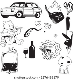 set of hand drawn Tattoo Vector Artwork.Handcrafted Tattoo Vector Graphics