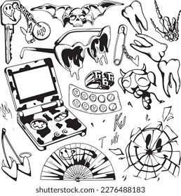 set of hand drawn Tattoo Vector Artwork.Handcrafted Tattoo Vector Graphics