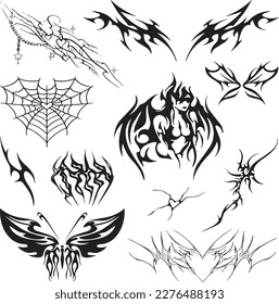 set of hand drawn Tattoo Vector Artwork.Handcrafted Tattoo Vector Graphics