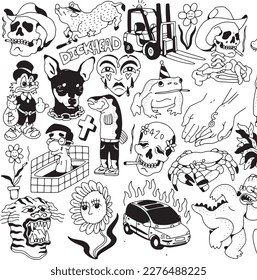 set of hand drawn Tattoo Vector Artwork.Handcrafted Tattoo Vector Graphics