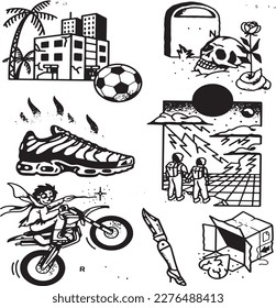 set of hand drawn Tattoo Vector Artwork.Handcrafted Tattoo Vector Graphics