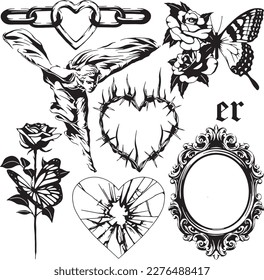 set of hand drawn Tattoo Vector Artwork.Handcrafted Tattoo Vector Graphics