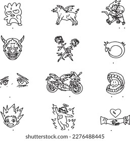conjunto de dibujos a mano Tattoo Vector Artwork.Gráficos artesanales Tattoo Vector