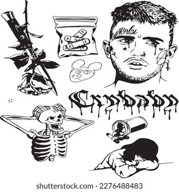 conjunto de dibujos a mano Tattoo Vector Artwork.Gráficos artesanales Tattoo Vector