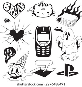 Handgezeichneter Tattoo-Vektorgrafik-Set.Handgefertigte Tattoo-Vektorgrafiken