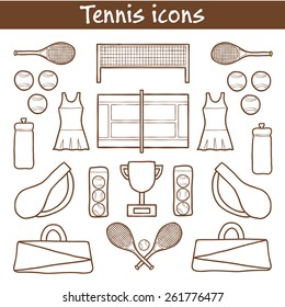 Set Of Hand Drawn Tennis Icons For Your Design