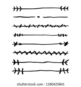 Set of hand drawn text delimiters. Ink ethnic delimiters for design, card, article, paper, invitation, web, pages. Vector Illustration.