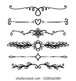 Set of hand drawn text dividers. For poster, card, banner, flyer. Vector illustration