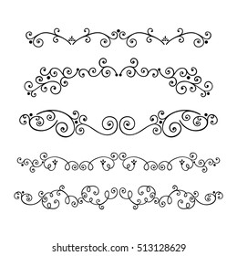 Set of hand drawn text dividers vector. Decorative border isolated on white background