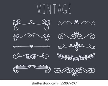 Set of hand drawn text dividers. Vector illustration on a chalkboard.