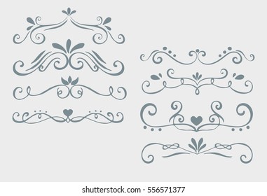 Set of hand drawn text dividers with floral elements. Vector illustration.