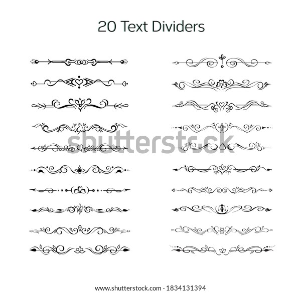 Set of hand drawn text dividers, line borders,\
vignettes. Elegant lines, borders, separators, page decor, or for\
making frames. Easily editable floral ornate design elements for\
web and prints