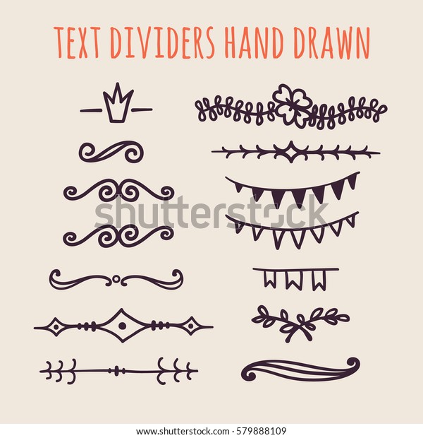 Set of hand drawn text dividers
isolated on light background. Old paper Decoration. Vector vintage
ornament for design text books, greeting cards and
invitations