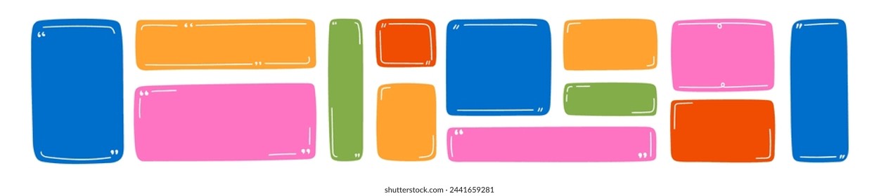 Set of Hand drawn text quotes. Empty speech bubbles. Quote color frames blank template collection. Vector illustration.
