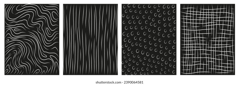 Set of hand drawn texture set. Freehand organic line, hatch, graphic strokes. Minimalistic pencil painted vector art poster, cover, postcard collection. 