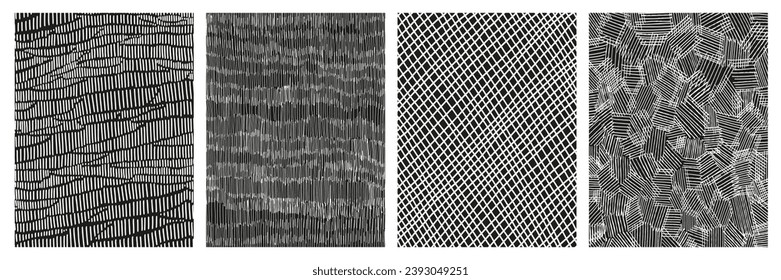 Set of hand drawn texture set. Freehand organic line, hatch, graphic strokes. Minimalistic pencil painted vector art poster, cover, postcard collection. 