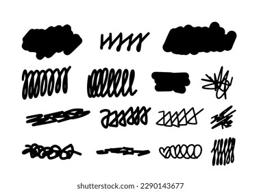 Set hand drawn texture scribble marker and ink patterns. Doodle vector texture. 