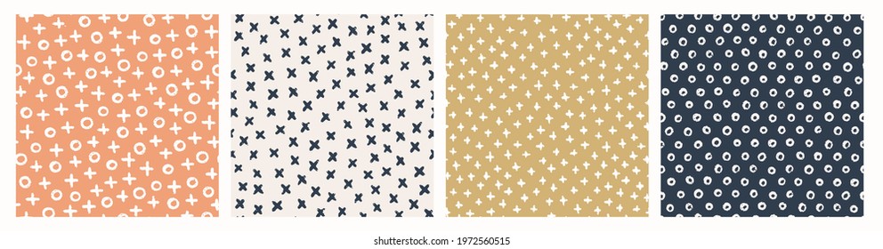 Set of hand drawn textured seamless patterns. Simple textures for background. Vector illustration.