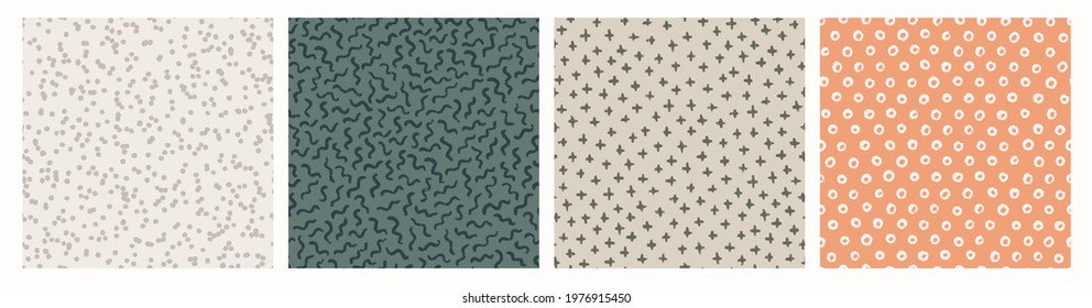 Set of hand drawn textured seamless patterns. Simple textures for background. Vector illustration.