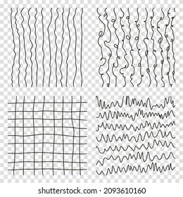 Set of hand drawn textured seamless patterns. Simple textures for background. Vector illustration