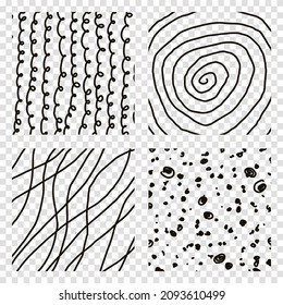 Set of hand drawn textured seamless patterns. Simple textures for background. Vector illustration