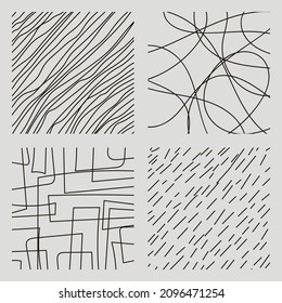 Set of hand drawn textured seamless patterns. Simple textures for background. Vector illustration