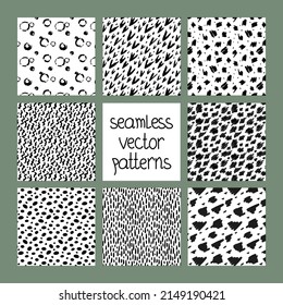 Set of hand drawn textured seamless patterns. Simple textures for background. Vector illustration.