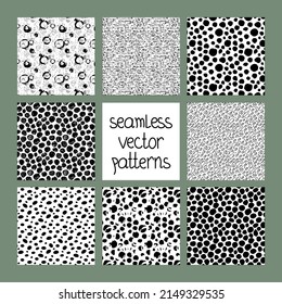 Set of hand drawn textured seamless patterns. Simple textures for background. Vector illustration.