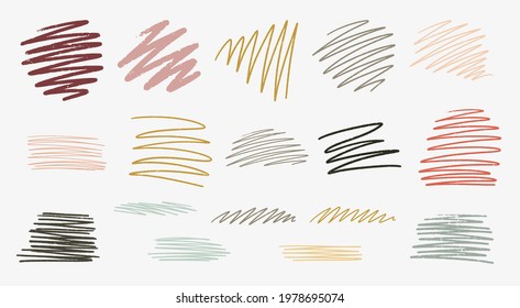 Set of hand drawn textured zig-zag lined shapes