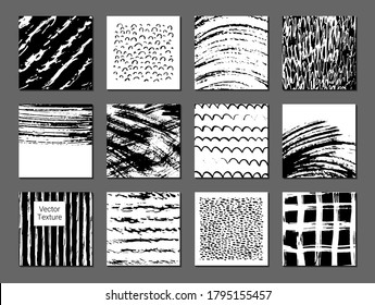 Conjunto de líneas y texturas dibujadas a mano. Estilo Doodle. Vector grunge pincel texturado moderno, garabato, garabato. Elementos abstractos. Colección de fondos modernos, carteles, plantillas, tarjetas