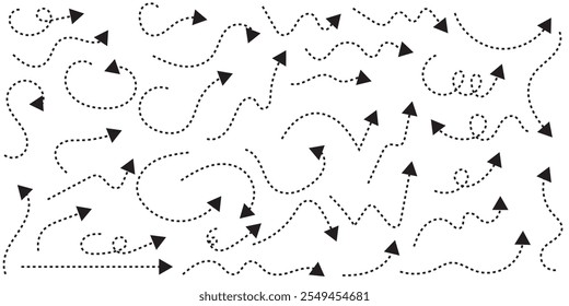 Conjunto de setas de linha traço fino desenhadas à mão. Coleção de ponteiros curvos