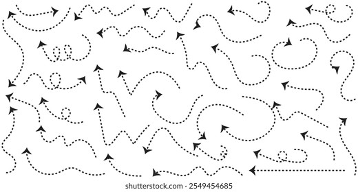 Conjunto de setas de linha traço fino desenhadas à mão. Coleção de ponteiros curvos