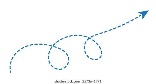 Set of hand drawn thin dash line arrows. Collection of curved pointers. Black dot vector pointers pointing in different directions. Simple design elements of signpost showing confusing complex path.