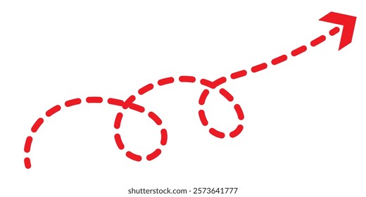 Set of hand drawn thin dash line arrows. Collection of curved pointers. Black dot vector pointers pointing in different directions. Simple design elements of signpost showing confusing complex path.