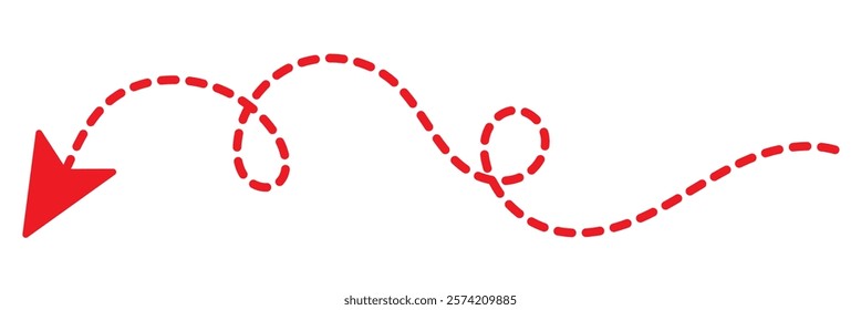 Set of hand drawn thin dash line arrows. Collection of curved pointers. Black dot vector pointers pointing in different directions. Simple design elements of signpost showing confusing complex path.